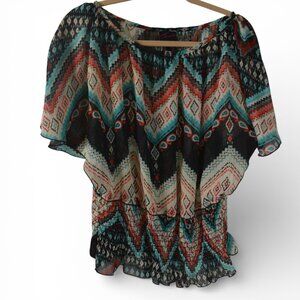 Torrid Boho Tribal Print Peplum Top Womens 1X Tag Missing Sheer Blouse